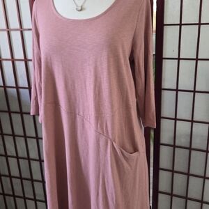 Pink Long Sleeve Dress with Pocket